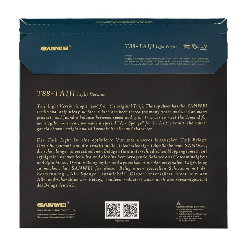 Sanwei Table Tennis Rubber - Taiji Light